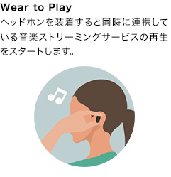 Wear to Play:ヘッドホンを装着すると同時に連携している音楽ストリーミングサービスの再生をスタートします。