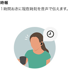 時報:1時間おきに現在時刻を音声で伝えます。