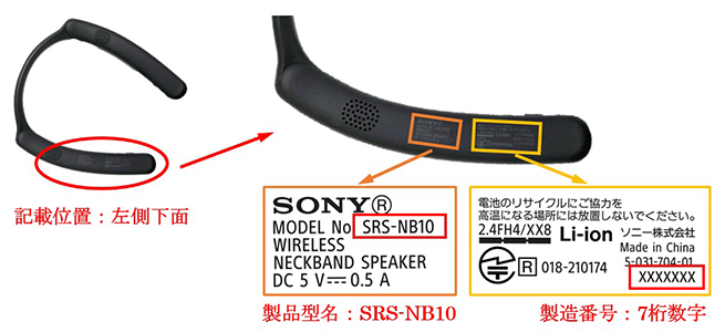 製造番号の確認方法の画像
