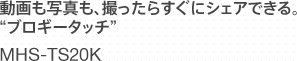 ������ʐ^���A�B�����炷���ɃV�F�A*1����B�g�u���M�[�^�b�`�h MHS-TS20K