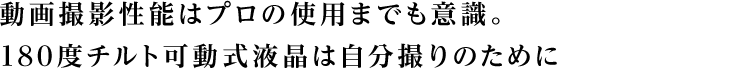 動画撮影性能はプロの使用までも意識。 180度チルト可動式液晶は自分撮りのために