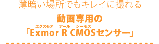 薄暗い場所でもキレイに撮れる動画専用の「Exmor R CMOSセンサー」