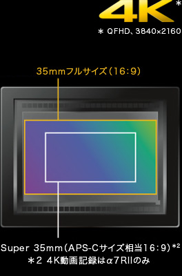 4K����L�^�T�C�Y�F35mm�t���T�C�Y�i16�F9�j�ASuper 35mm�iAPS-C�T�C�Y����16�F9�j