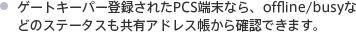 �Q�[�g�L�[�p�[�o�^���ꂽPCS�[���Ȃ�Aoffline/busy�Ȃǂ̃X�e�[�^�X�����L�A�h���X������m�F�ł��܂��B