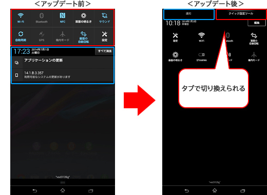 アップデート前とアップデート後