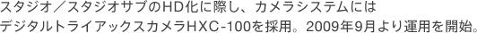 �X�^�W�I�^�X�^�W�I�T�u��HD���ɍۂ��A�J�����V�X�e���ɂ̓f�W�^���g���C�A�b�N�X�J����HXC-100���̗p�B2009�N9�����^�p���J�n�B