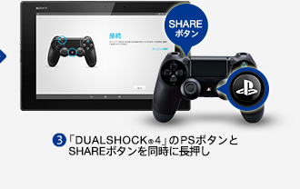 (3)「DUALSHOCK®4」のPSボタンとSHAREボタンを同時に長押し