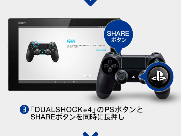 (3)「DUALSHOCK®4」のPSボタンとSHAREボタンを同時に長押し