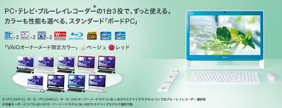 PC・テレビ・ブルーレイレコーダー(*)の1台3役で、ずっと使える。カラーも性能も選べる、スタンダード「ボードPC」