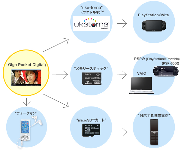 “ウォークマン*1”やPSP®などで持ちだして、外出先でも楽しめる