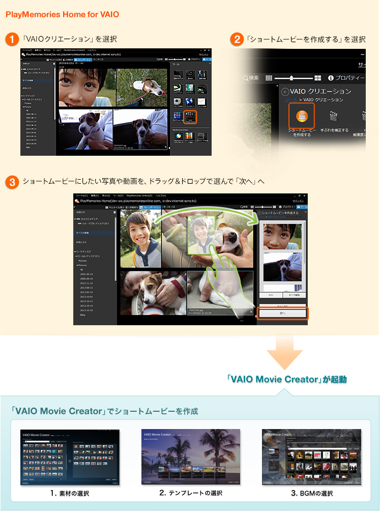 「VAIO Movie Creator」と連動して、かんたんムービー作成