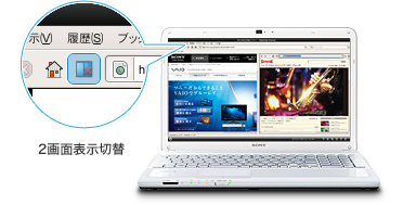 別の画面を同時に楽しめる2画面表示も可能