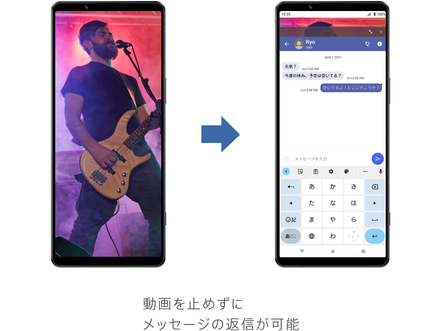 動画を止めずにメッセージの送信が可能