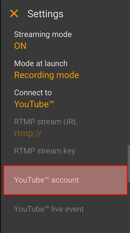 「YouTube&trade; account」をタップします。